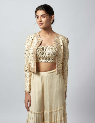 Aanya Ivory Jacket And Pant Set by Gopi Vaid available on Indiaspopup