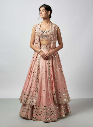 Ravya Pink Lehenga And Cape Set by Gopi Vaid available on Indiaspopup