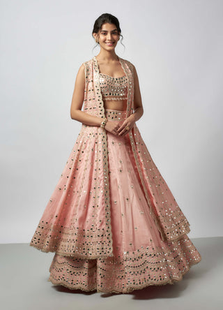 Ravya Pink Lehenga And Cape Set by Gopi Vaid available on Indiaspopup