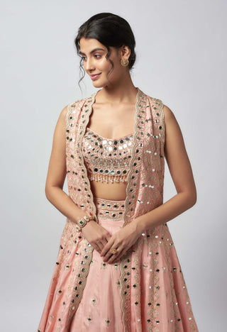 Ravya Pink Lehenga And Cape Set by Gopi Vaid available on Indiaspopup