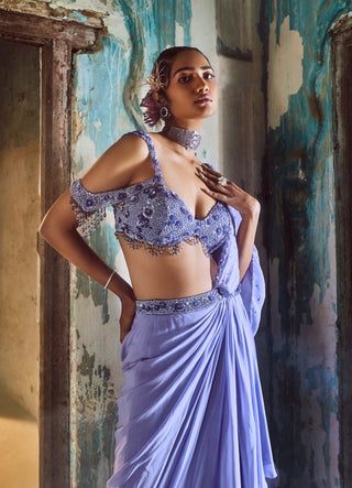 Nitika Gujral-Lilac Drape Sari And Bustier-INDIASPOPUP.COM