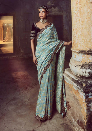 Nitika Gujral-Jade Green Banarsi Sari Set-INDIASPOPUP.COM
