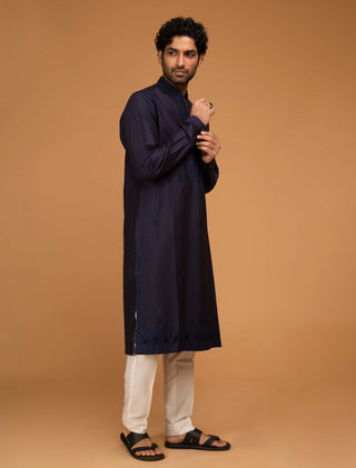 Chatenya Mittal-Navy Blue Kurta And Pant-INDIASPOPUP.COM