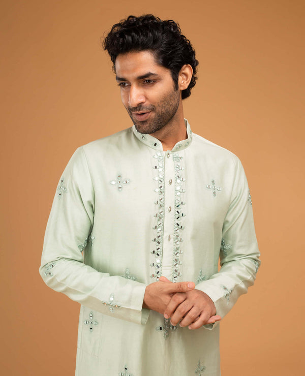 Chatenya Mittal-Mint Green Mirror Kurta And Pants-INDIASPOPUP.COM