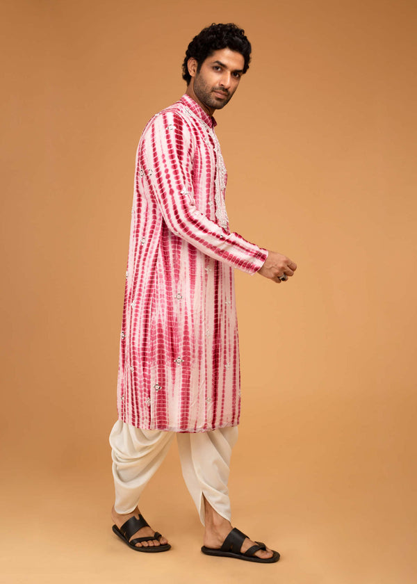 Chatenya Mittal-Red Tie Dye Kurta And Pants-INDIASPOPUP.COM