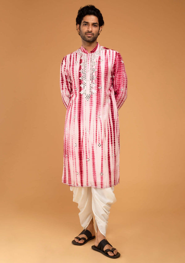 Chatenya Mittal-Red Tie Dye Kurta And Pants-INDIASPOPUP.COM