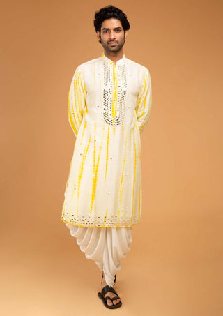 Chatenya Mittal-Yellow Tie Dye Kurta And Pants-INDIASPOPUP.COM
