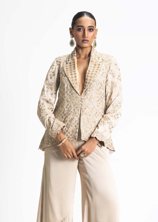 Nitika Gujral-Gold Satin Jacket And Trouser-INDIASPOPUP.COM