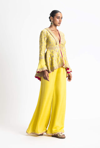 Nitika Gujral-Mehndi Yellow Jacket And Trouser-INDIASPOPUP.COM