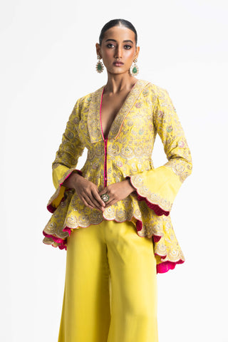 Nitika Gujral-Mehndi Yellow Jacket And Trouser-INDIASPOPUP.COM