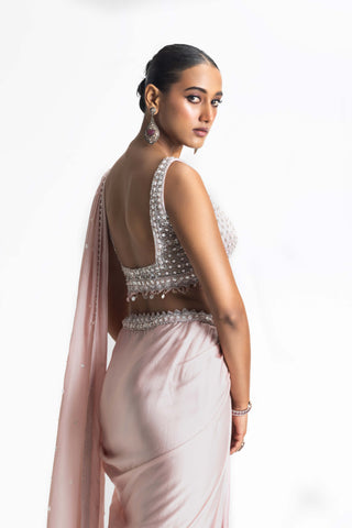 Nitika Gujral-Blush Pink Ombre Draped Sari And Blouse-INDIASPOPUP.COM
