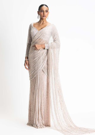 Nitika Gujral-Blush Net Draped Sari And Blouse-INDIASPOPUP.COM
