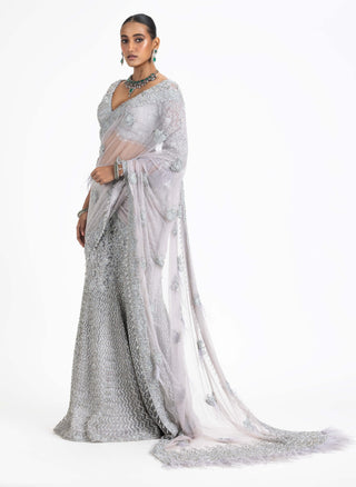 Nitika Gujral-Silver Grey Skirt Sari And Blouse-INDIASPOPUP.COM