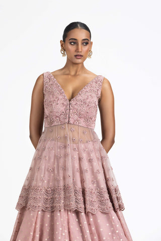 Nitika Gujral-Old Rose Lehenga And Peplum Set-INDIASPOPUP.COM