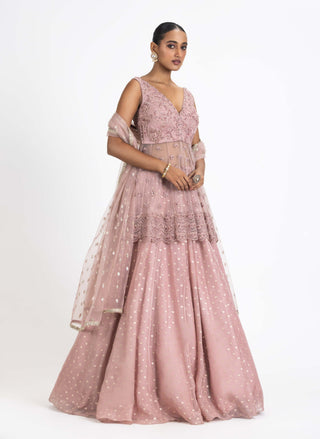 Nitika Gujral-Old Rose Lehenga And Peplum Set-INDIASPOPUP.COM