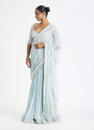 Nitika Gujral-Ice Blue Shimmer Sari And Blouse-INDIASPOPUP.COM