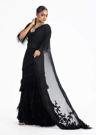 Nitika Gujral-Black Georgette Draped Sari And Blouse-INDIASPOPUP.COM