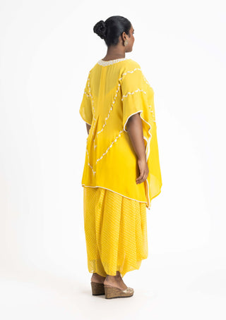 Nitika Gujral-Yellow Georgette Tunic And Cowl Salwar-INDIASPOPUP.COM