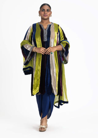 Nitika Gujral-Multicolour Velvet Tunic And Salwar Set-INDIASPOPUP.COM