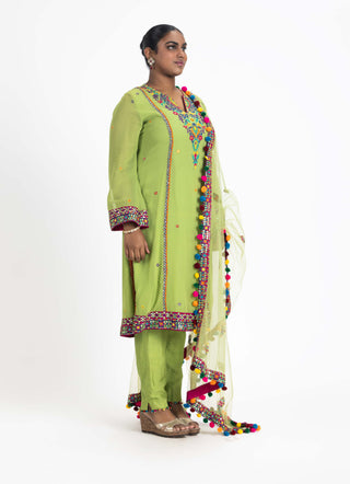 Nitika Gujral-Lime Green Georgette Kurta Set-INDIASPOPUP.COM