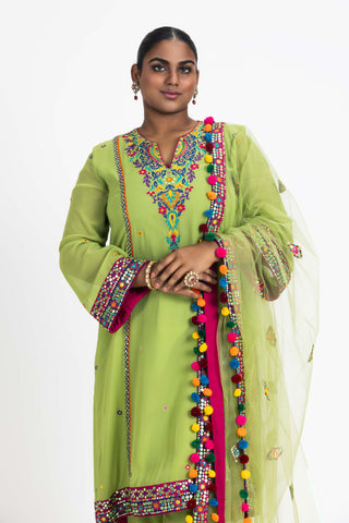 Nitika Gujral-Lime Green Georgette Kurta Set-INDIASPOPUP.COM