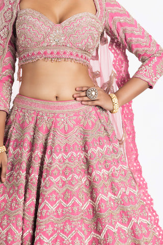 Nitika Gujral-Pink Raw Silk Lehenga Set-INDIASPOPUP.COM