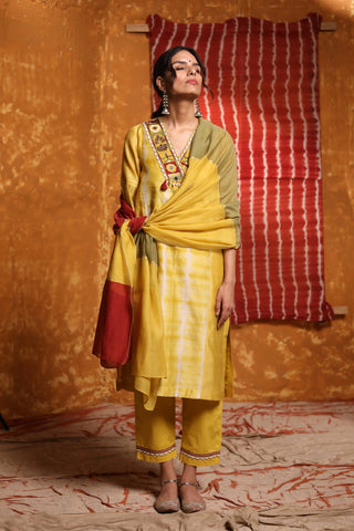 Shivani Bhargava-Mustard Tie Dye Kurta Set-INDIASPOPUP.COM