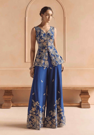 French navy peplum jacket and garara set