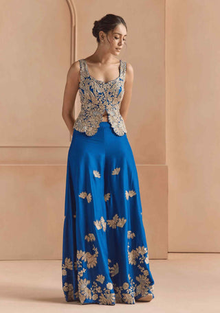 Jade blue embroidered top with garara