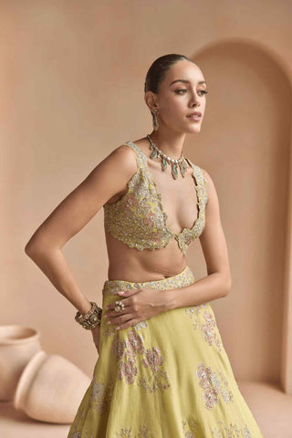 Citrus yellow embroidered lehenga set