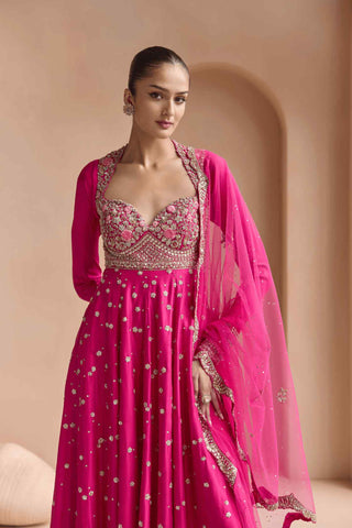 Scarlet embroidered anarkali set