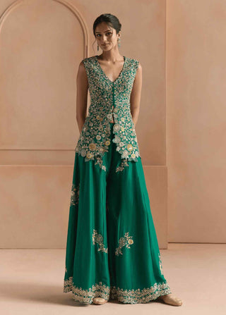 Jewel green embroidered peplum garara set