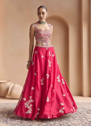 Cut ruby embroidered organza lehenga set