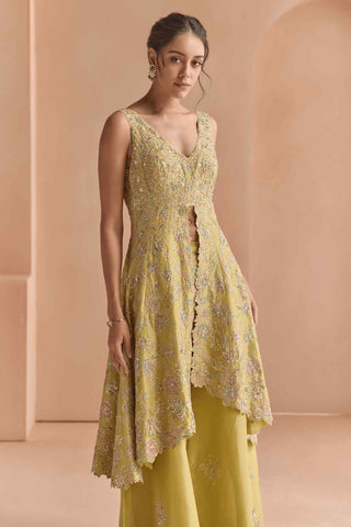 Citrus yellow embroidered sharara set