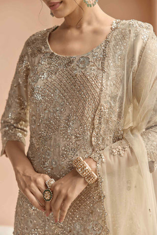 Beige champagne tissue sharara set