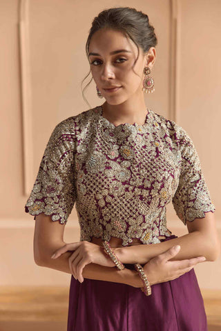Aubergine embroidered top with skirt
