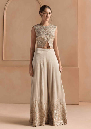 Platinum grey embroidered top with flared garara