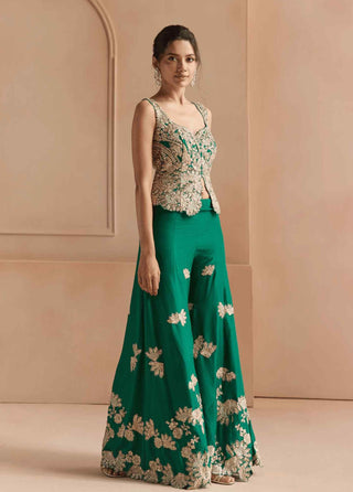 Jewel green embroidered top with garara