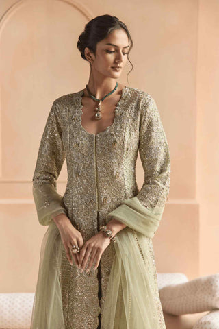 Sage embroidered jacket with garara set