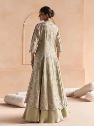 Sage embroidered jacket with garara set
