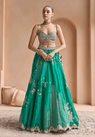 Jewel green embroidered lehenga set
