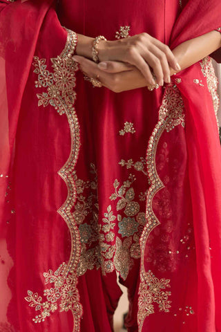 Cherry red embellished kurta set