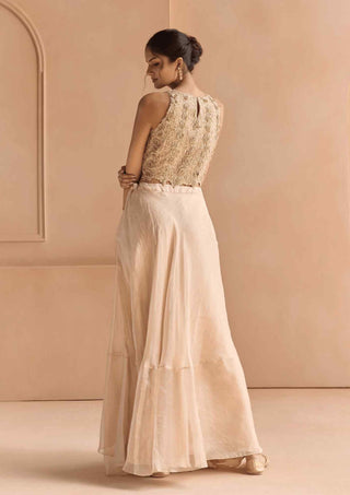 Beige champagne waterfall skirt with top