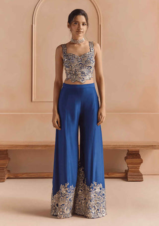 French navy embroidered top with garara