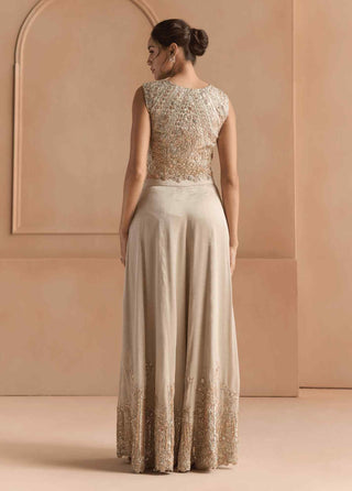 Platinum grey embroidered top with flared garara