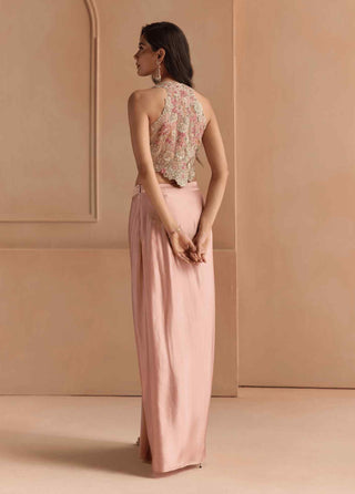 Skin rose embroidered top with skirt