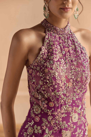 Aubergine embroidered sharara set