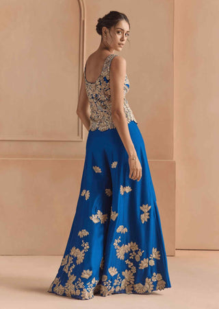 Jade blue embroidered top with garara