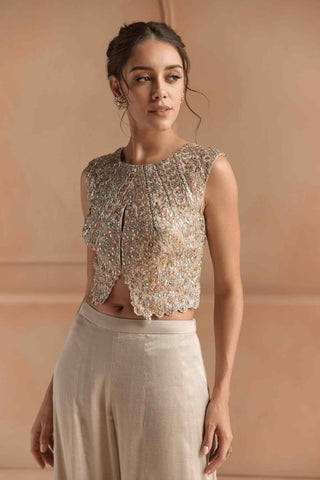 Platinum grey embroidered top with flared garara