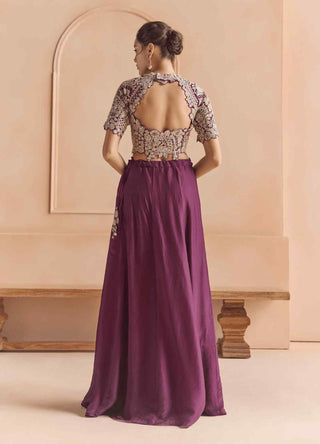 Aubergine embroidered top with skirt